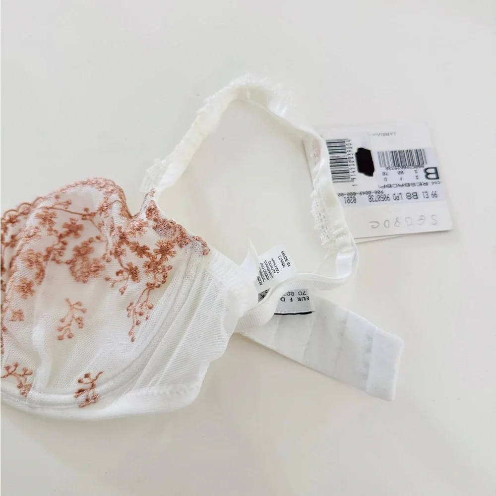 La Perla White and Brown Floral Lace Bra